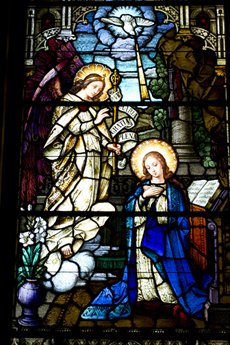 Annunciation as depicted in stained glass window