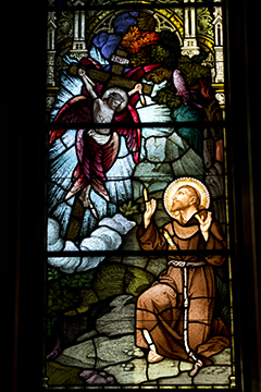 St. Francis depicted in stained glass window